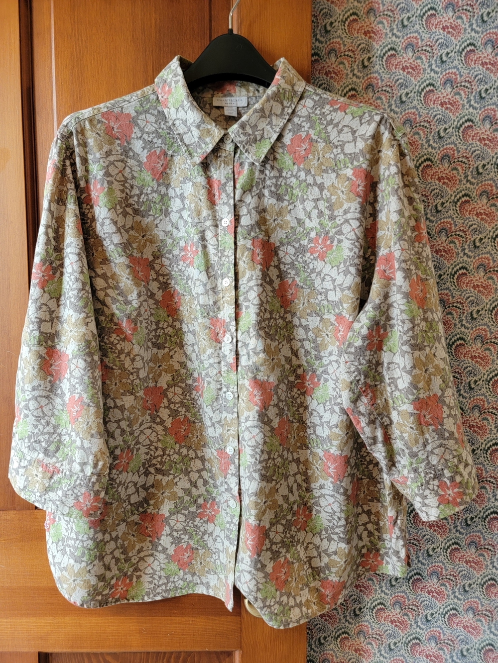 Charter Club Woman 20W Linen Cotton Floral Button Up Blouse Plus Size
